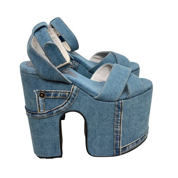 Jeffrey Campbell Shoes - Jeffrey Campbell Patchwork Denim Platform Ankle Strap Sandals Blue Women's 7M